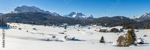 panoramic landscape at winter with alps mountains in Bavaria © Wolfilser