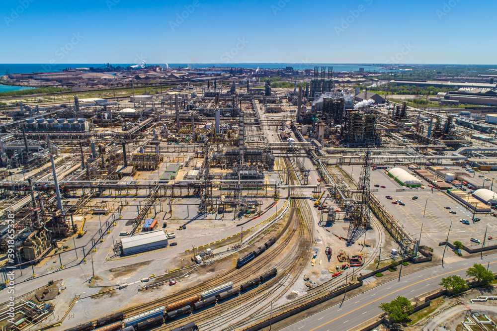 Fototapeta premium Aerial Overhead view of Petroleum Refinery Facilities