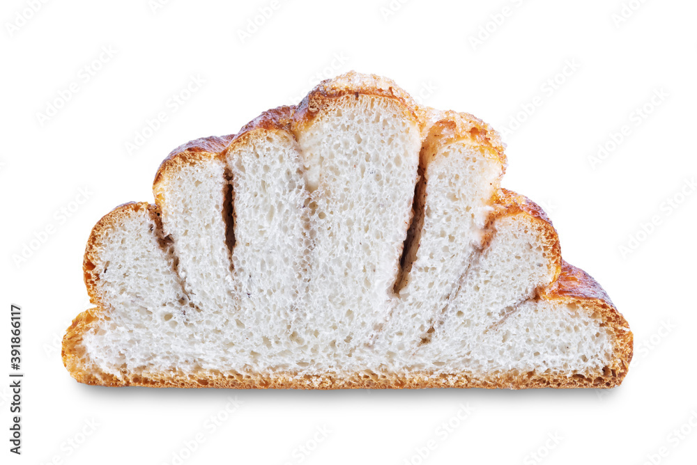 Roll bun with cinnamon on a white isolated background Roll bun with cinnamon on a white isolated background