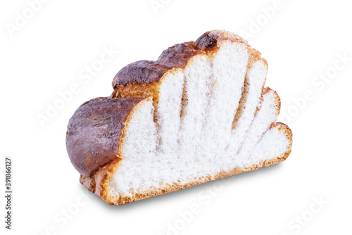 Roll bun with cinnamon on a white isolated background