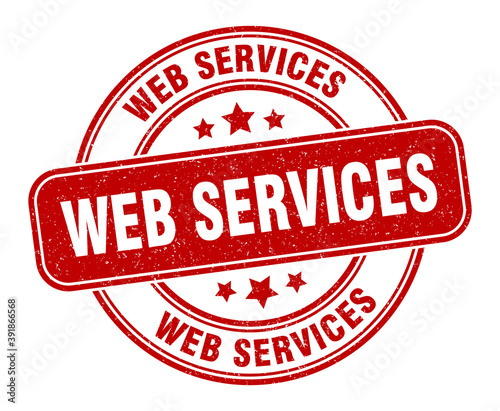 web services stamp. web services label. round grunge sign