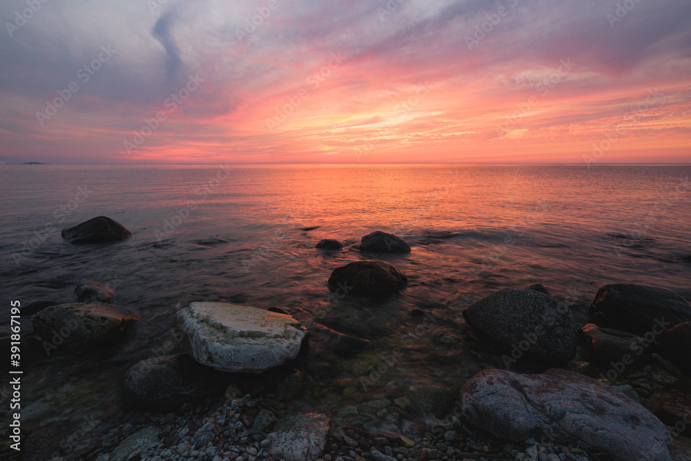 Beautiful sunset at a beach at island of Öland in Sweden