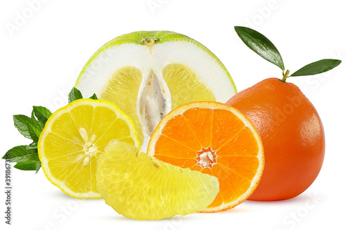 ripe and juicy citrus fruit - orange lemon and sweetie on a white background