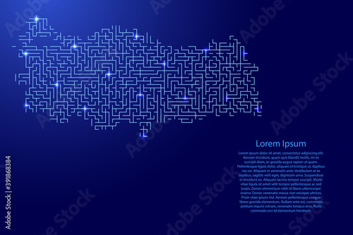 Turkey map from blue pattern of the maze grid and glowing space stars grid. Vector illustration. © elenvd