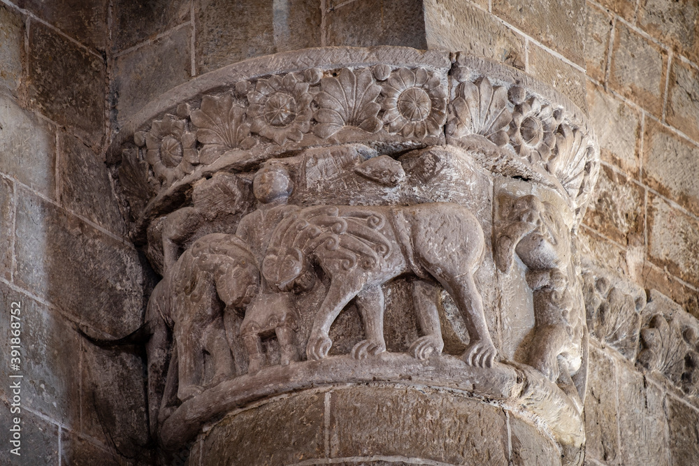 Daniel in the lions' den, San Martín de Elines, Valderredible region, Cantabria, Spain