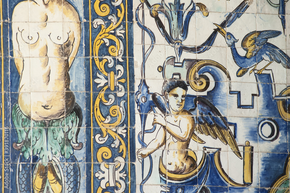 atrium covered by azulejos in a late-mannerist style in the Santo Amaro Chapel in Lisbon