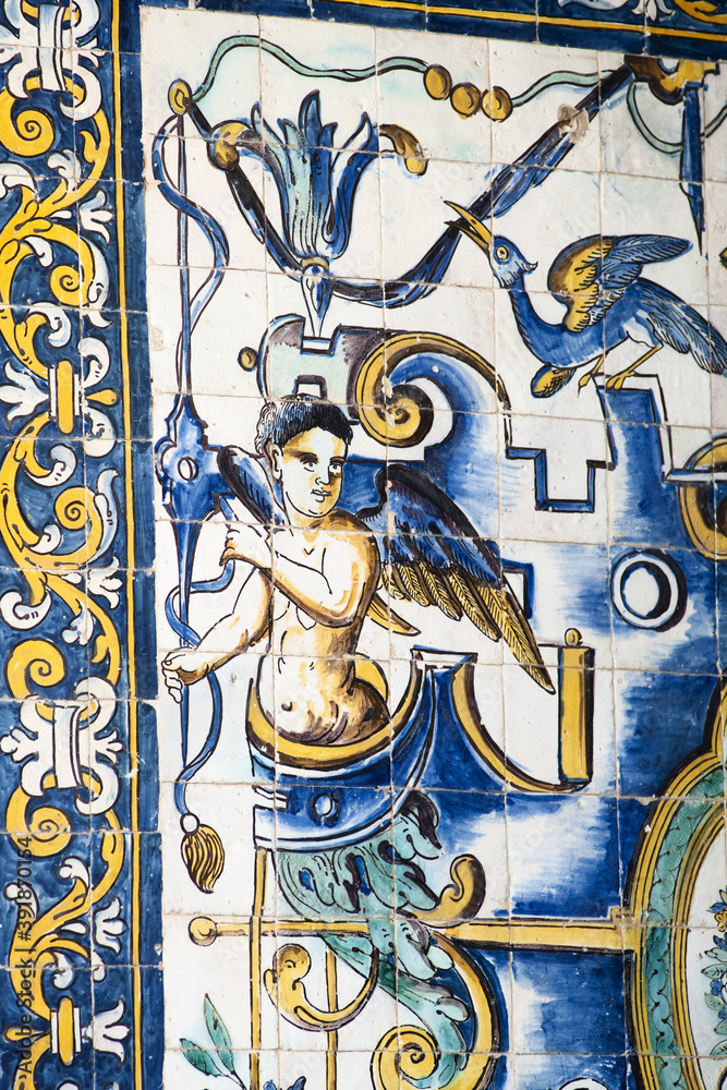 atrium covered by azulejos in a late-mannerist style in the Santo Amaro Chapel in Lisbon