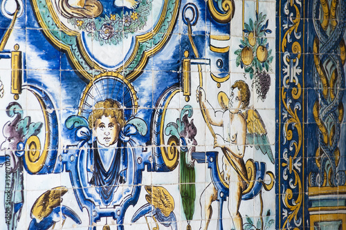 atrium covered by azulejos in a late-mannerist style in the Santo Amaro Chapel in Lisbon