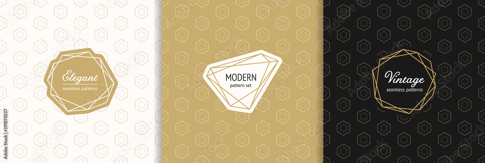 Vector golden geometric seamless pattern collection with stylish ...