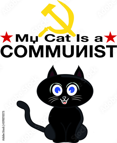 A black cat with a sickle and hammer representing Communism © diego