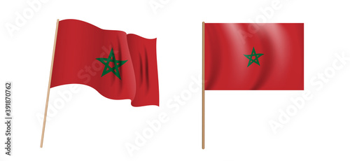 colorful naturalistic waving flag of the Kingdom of Morocco. Vector Illustration.
