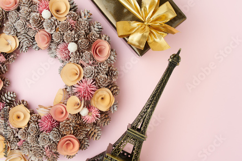 flat lay with wreath and present box photo
