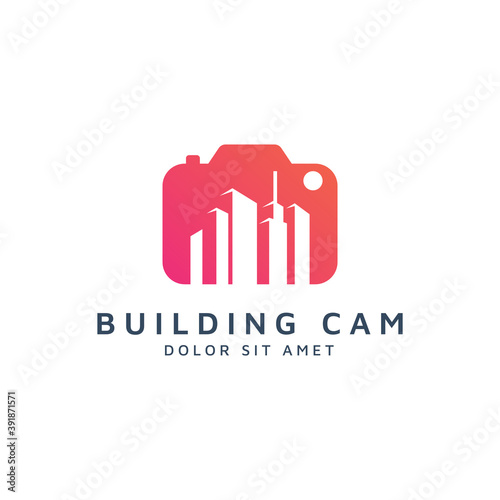 camera and building negative space logo design