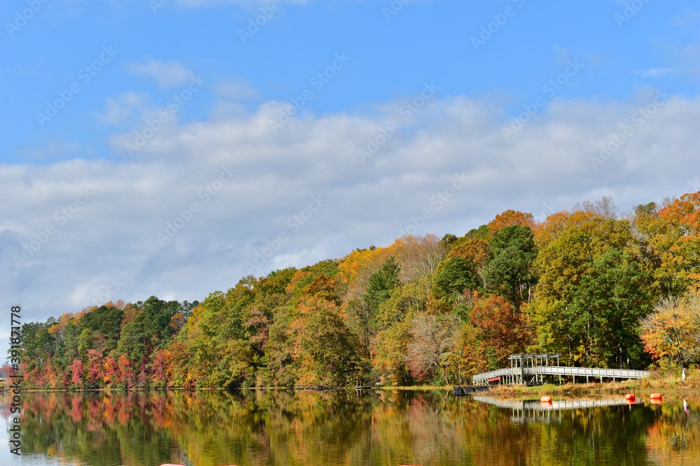 Fall scene at a lake with tree reflections Fall scene at a lake with tree reflections
