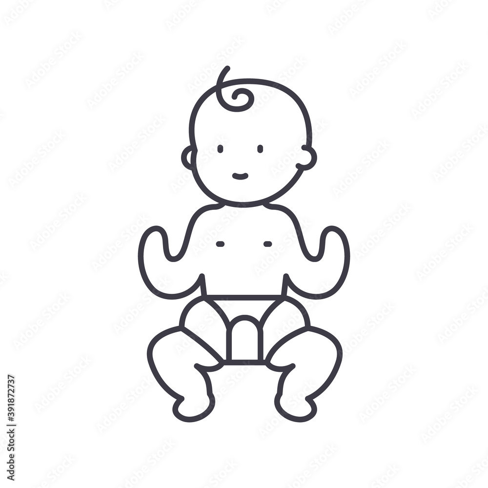Baby icon, linear isolated illustration, thin line vector, web design sign, outline concept symbol with editable stroke on white background. Baby icon, linear isolated illustration, thin line vector, web design sign, outline concept symbol with editable stroke on white background.