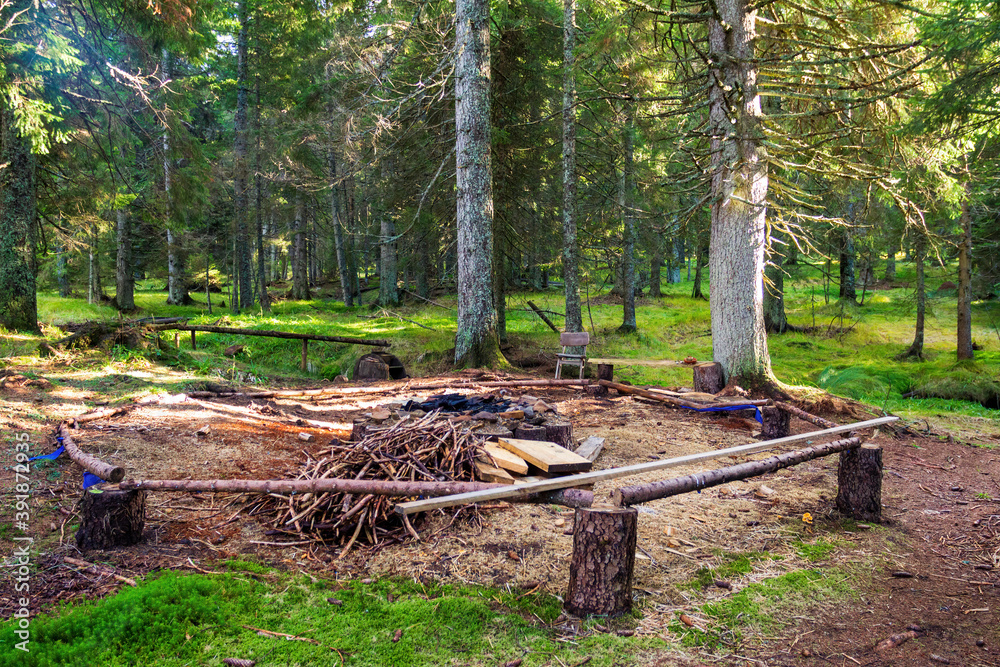 Camping spot with bonefire place in a forest Camping spot with bonefire place in a forest