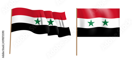 colorful naturalistic waving Syrian Arab Republic flag. Vector Illustration