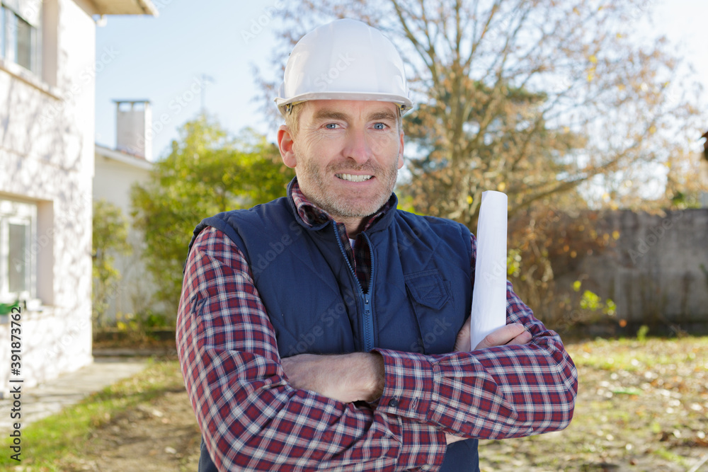 senior engineer wearing protective helmet