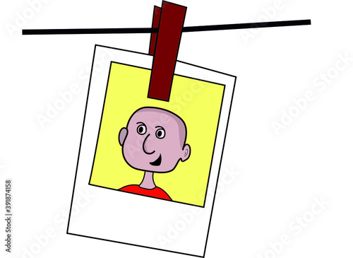 Drawing of a photo of a guy hanging by a clothespin