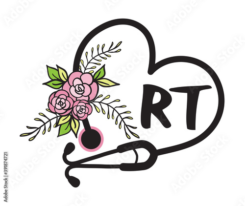 Flower Heart Stethoscope Floral vector logo for shirt respiratory therapist nurse photo