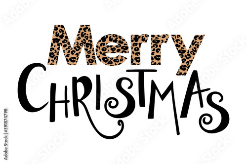 Merry Christmas template for banner or poster holiday leopard pattern lettering