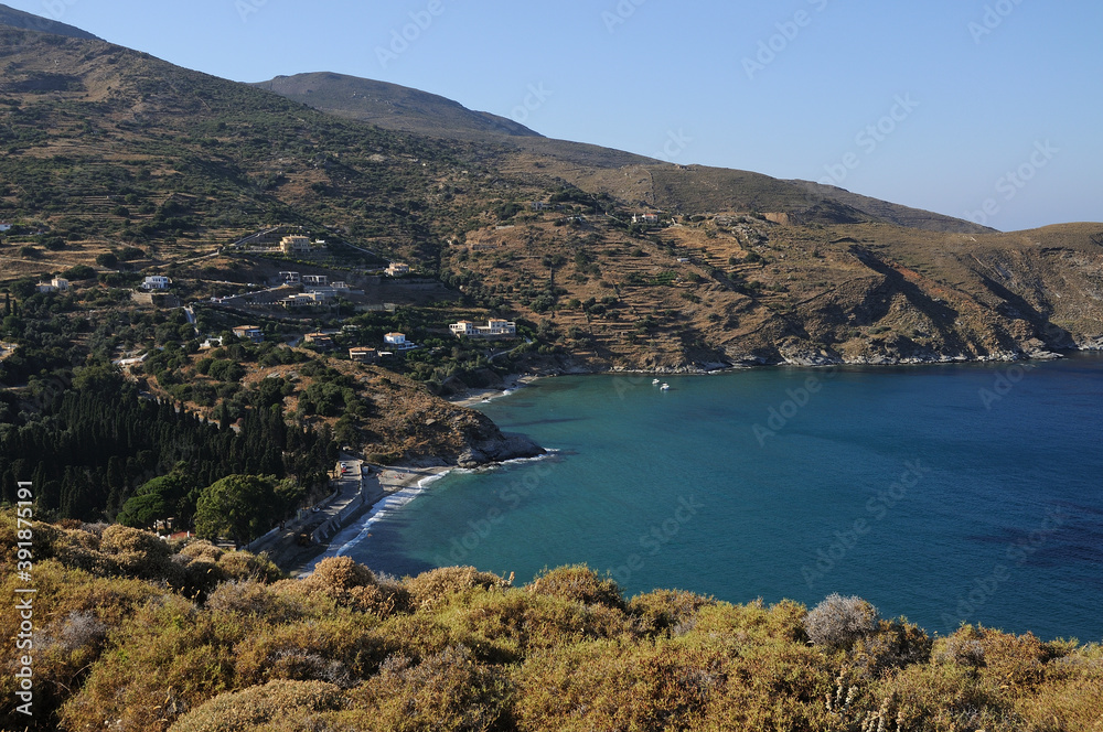 Gialia and back Gialia Beatch.Andros island.Greece Cyclades.