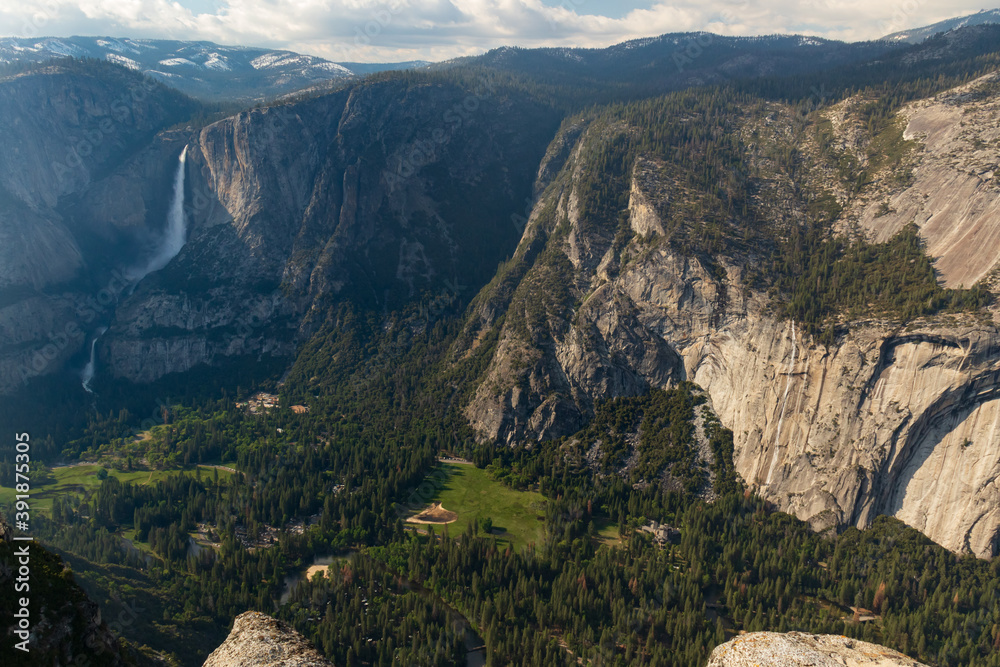 View from Glacier Point at Yosemite Falls and Yosemite Valley, Yosemite National Park, California, USA