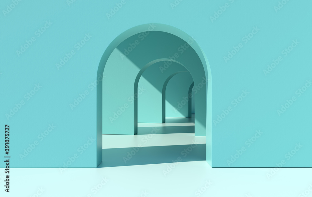 3d rendering. Arch hallway simple geometric background, architectural corridor, portal, arch columns inside empty wall. Modern minimal concept 3d rendering. Arch hallway simple geometric background, architectural corridor, portal, arch columns inside empty wall. Modern minimal concept