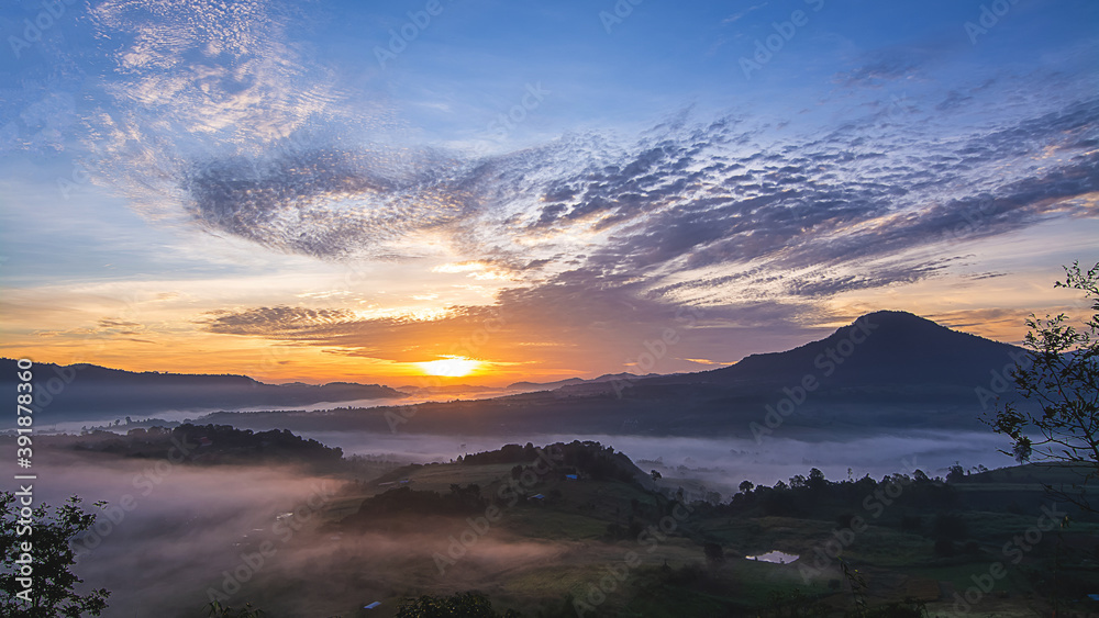 Landscape of sunset and  mountain viewpoint  in Phetchabun province Thailand.