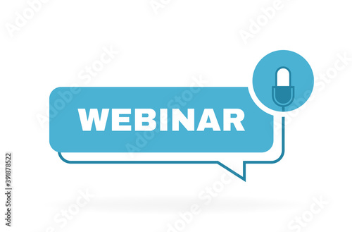 Webinar geometric message bubble with microphone emblem. Logo design. Vector illustration
