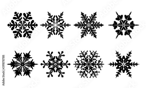 Winter set black isolated Snowflake icon. Vector Illustration.