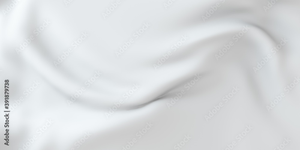 Obraz premium Folds up on fabric. White background with waves. Waves on the bed. White banner with bulges. 3d rendering. Crumpled bed