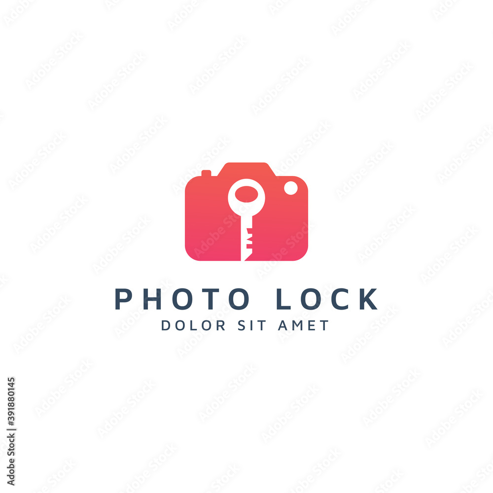 camera and lock negative space logo design camera and lock negative space logo design
