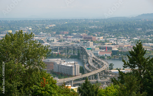 Large Industrial Part of a Modern City with a River, Complex Infrastructure, Offices and Plenty of Greenery, Portland, Oregon, West Coast, United States