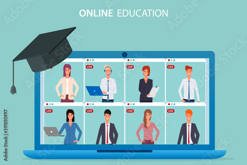 Online class, distance learning courses.The concept of learning from home, getting home education via the Internet.The teleconferencing system during the epidemic of coronavirus COVID19.
