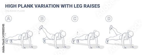 Leg Raise Plank Female Home Workout Exercise Guidance Illustration.