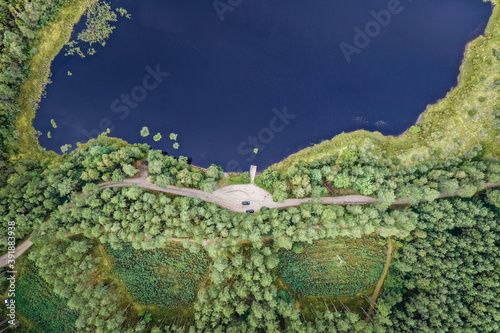 Drone aerial photo of Stoborowe Lake near Wejherowo town, Kashubia regio, part of Poerania Province of Poland