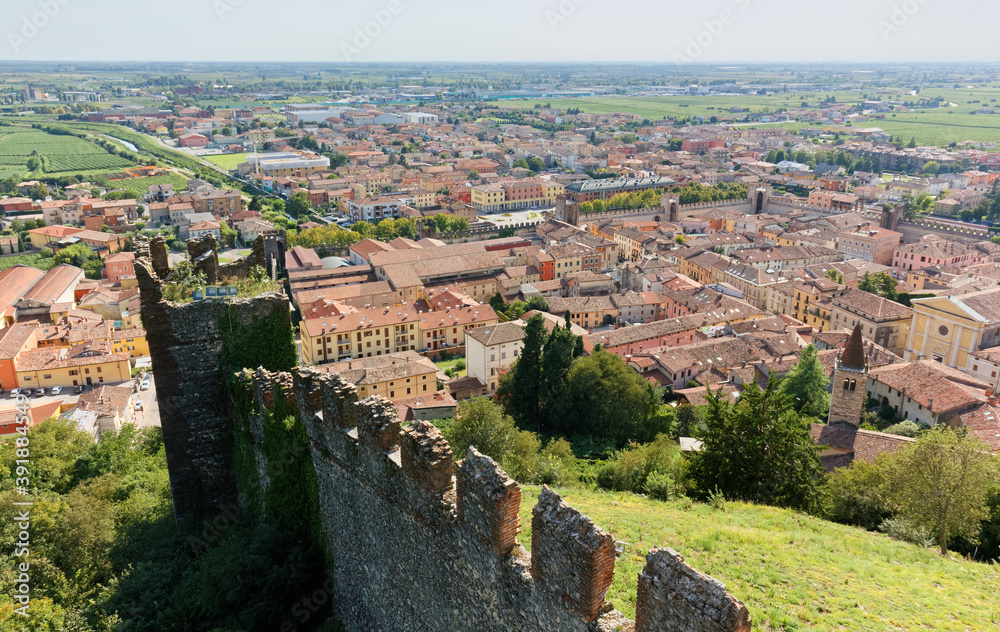 Panoramic view of Soave, Italy, seen from its medieval castle