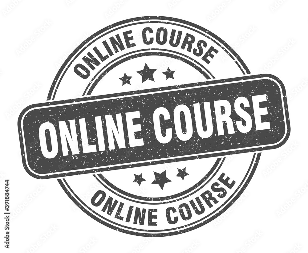 online course stamp. online course label. round grunge sign