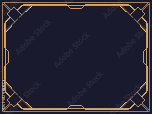 Art deco frame. Vintage linear border. Design a template for invitations, leaflets and greeting cards. The style of the 1920s - 1930s. Vector illustration