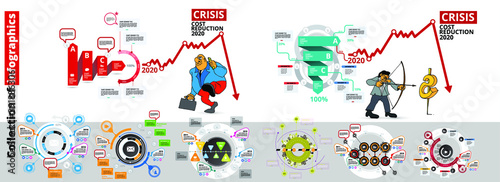 Collection of infographics template with cartoon character, vector