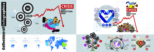 Collection of infographics template with cartoon character, vector