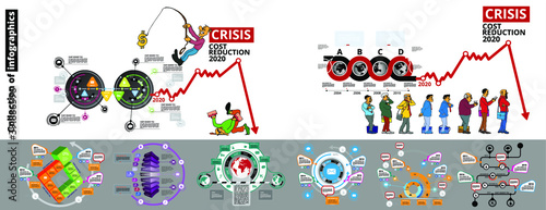 Collection of infographics template with cartoon character, vector