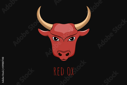 Red ox face vector illustration. Angry bull head matador with brown horns art. 2021 Chinese New Year symbol zodiac