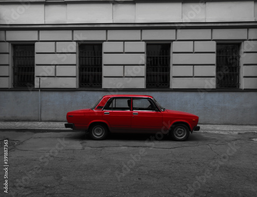 red car on the street