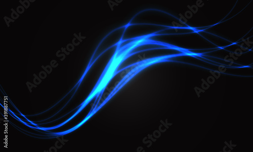 Abstract blue light line curve wave smoke on black background luxury vector illustration. © patthana