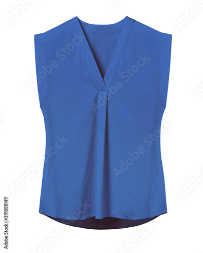 Photographie Navy blue elegant woman summer sleeveless office blouse isolated on white