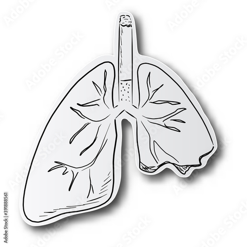 hand drawn lung and cigarette in white cut paper isolated on white background. Unhealthy habit smoking in World no tobacco day 31 May concept.