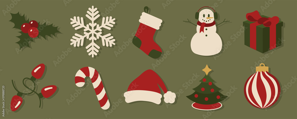Fototapeta premium Christmas Vector Icons Symbols Isolated Festive