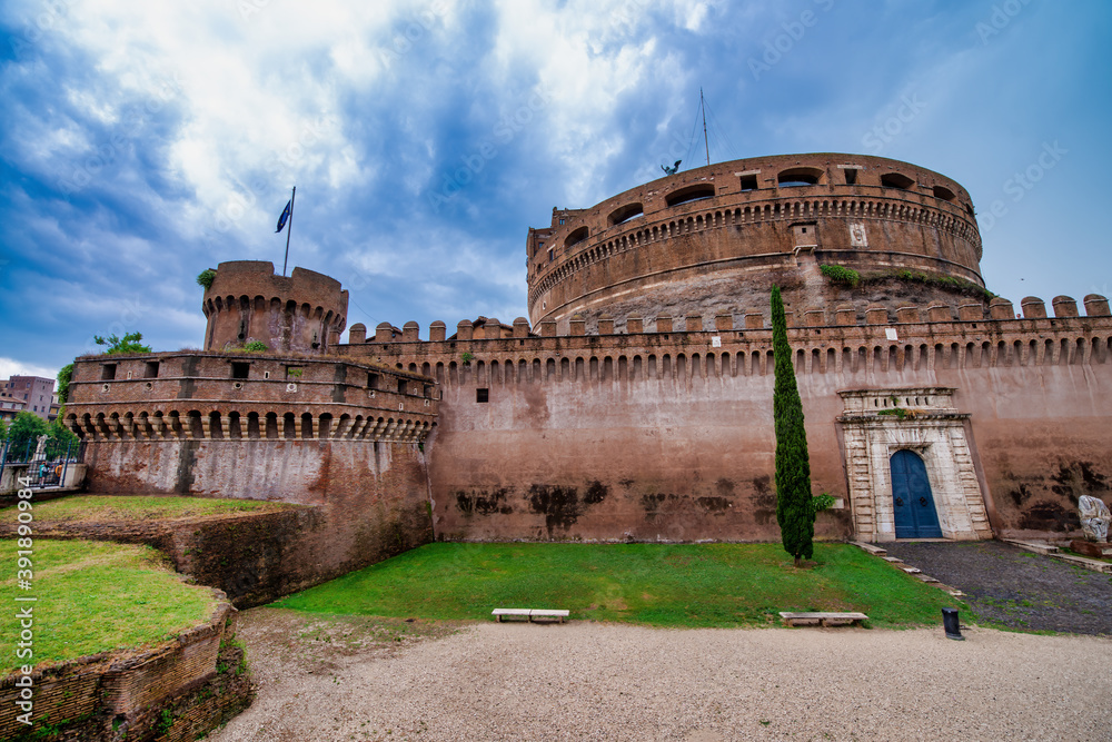 ROME, ITALY - JUNE 2014: Tourists enjoy the beautiful Saint Angel Castle